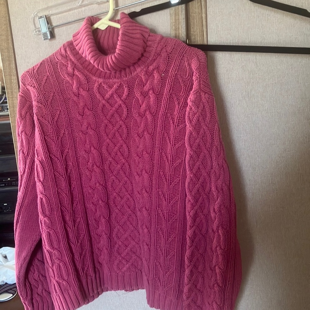 Talbots Pink Cable Knit Turtleneck Sweater